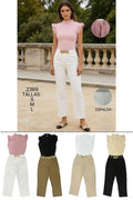 Conjunto de blusa con volantes en el cuello y pantalones de talle alto, estilo francés