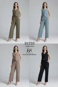 Chaleco sin mangas de escote en V y pantalones anchos de talle alto | Elegante y pulcro para oficina