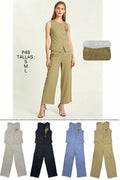 Conjunto de chaleco sin mangas bordado y pantalones anchos