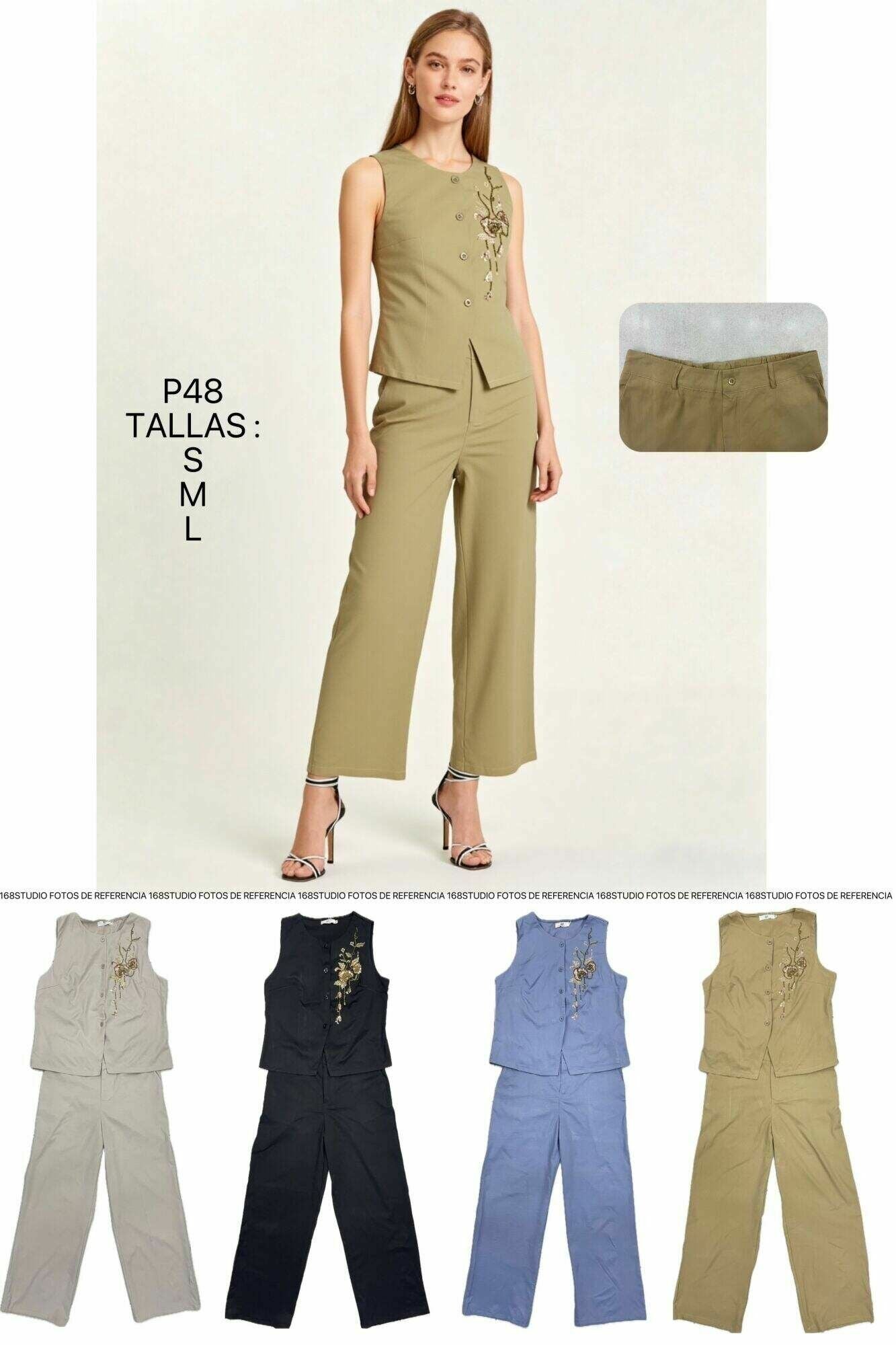 Conjunto de chaleco sin mangas bordado y pantalones anchos