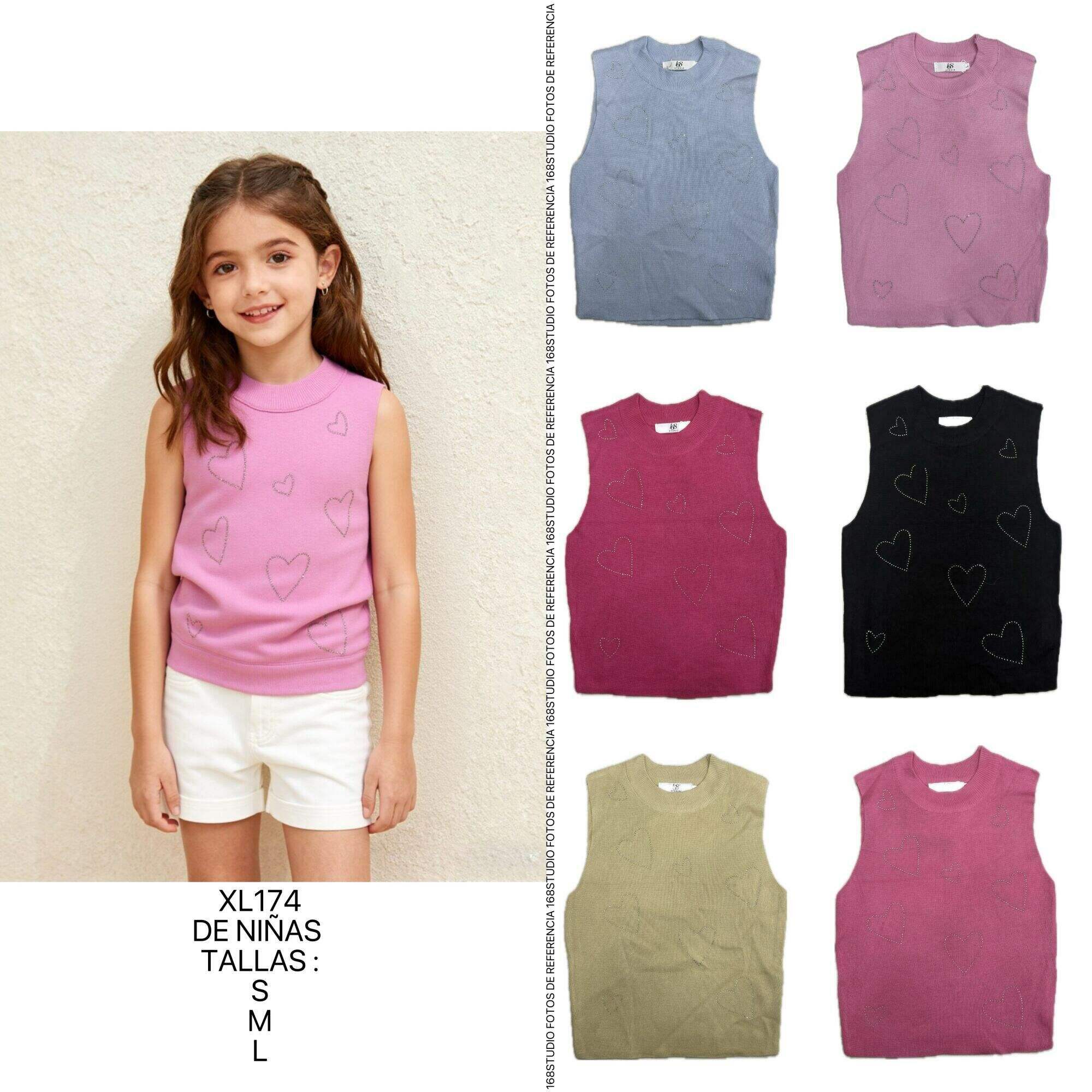 Chaleco de punto para niña con patrón de corazones, top sin mangas de cuello redondo