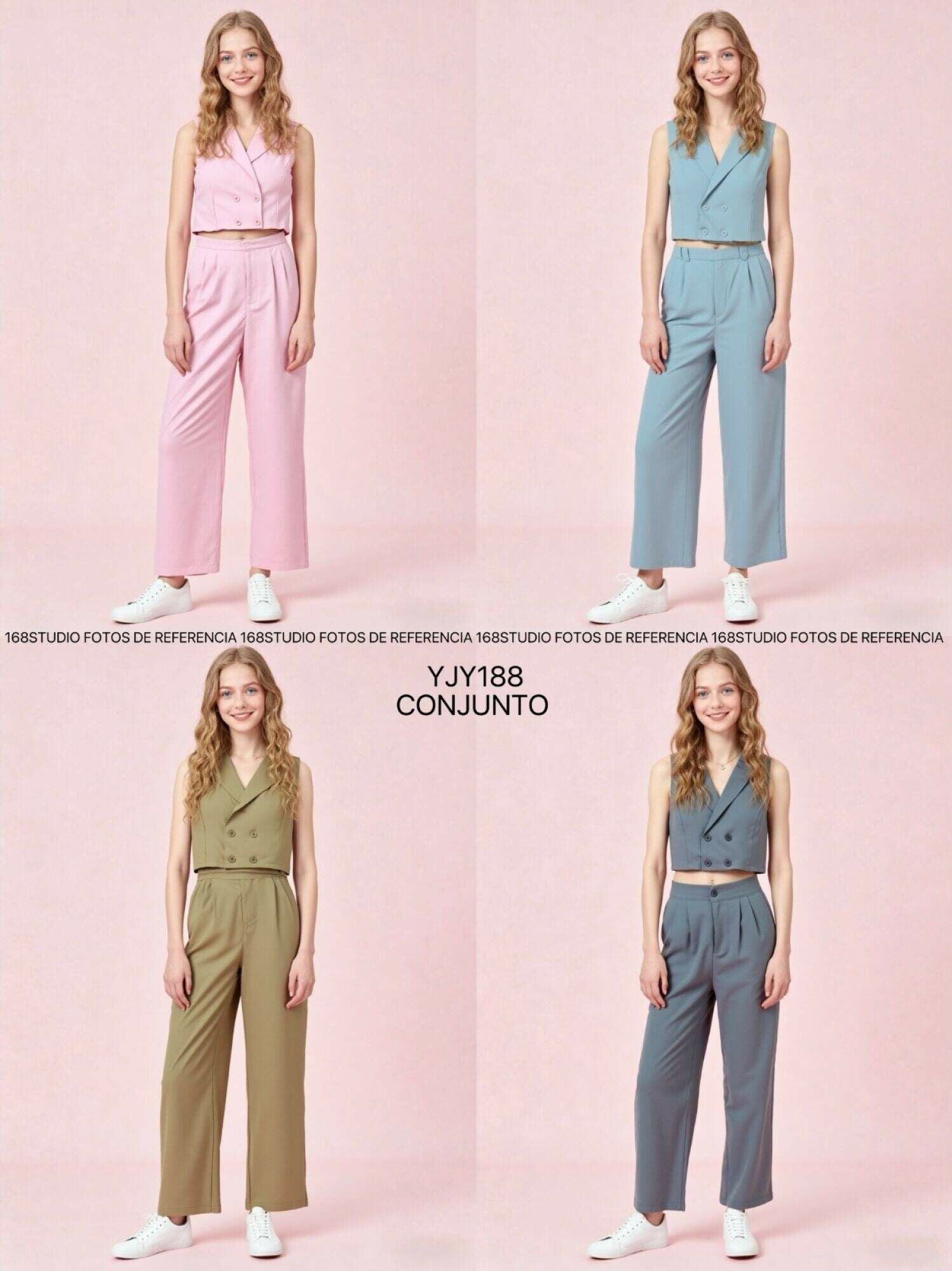 Conjunto de chaleco sin mangas de doble botonadura y pantalones anchos
