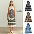 Vestido largo de cuello halter con estampado tribal, estilo vacacional Descripción
