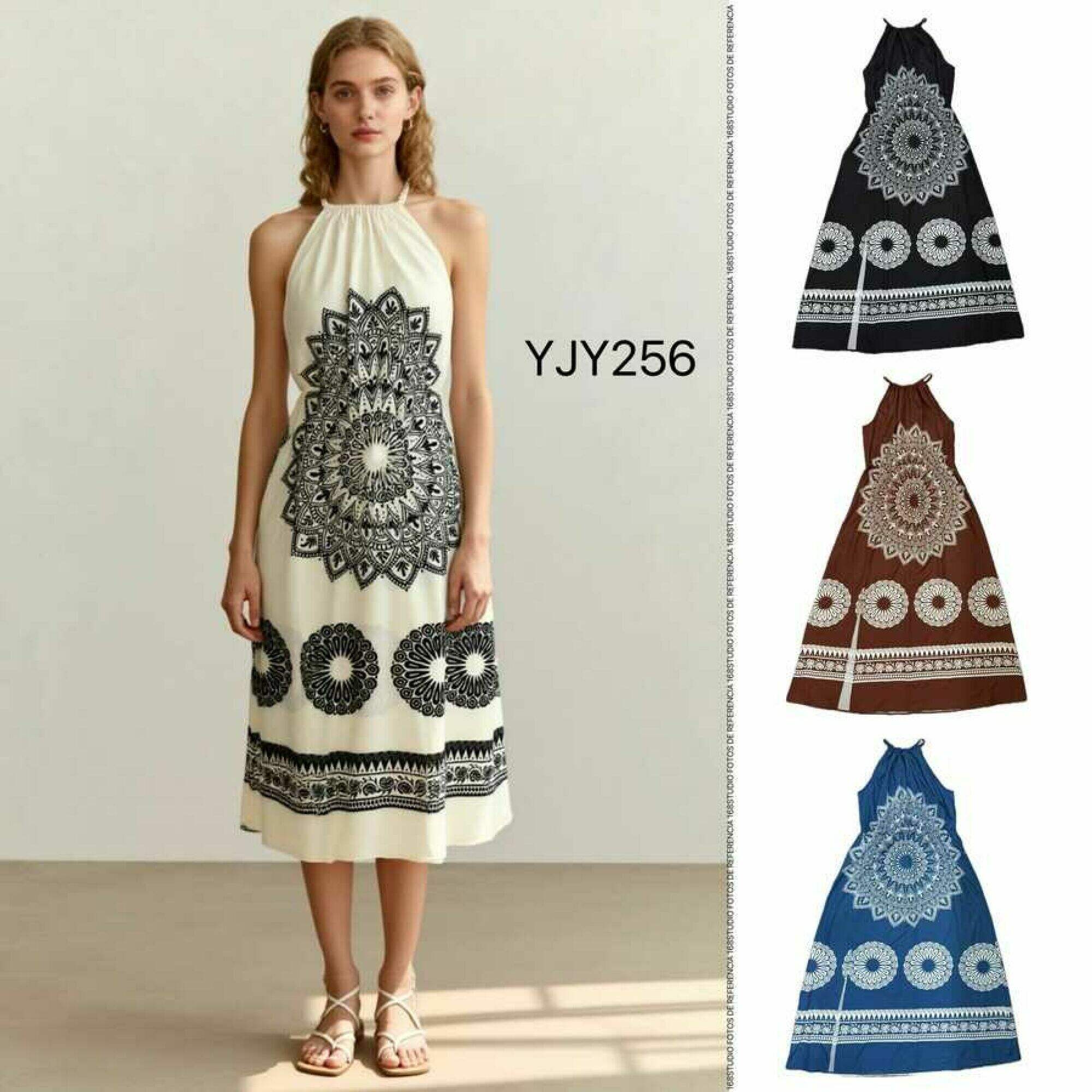 Vestido largo de cuello halter con estampado tribal, estilo vacacional Descripción
