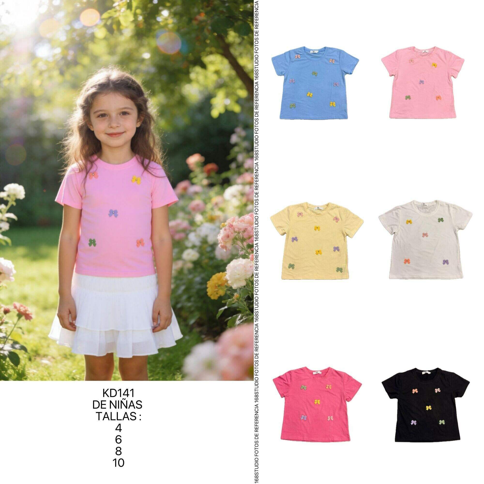 Camiseta de niña con bordado de mariposas y flores