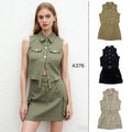 Conjunto de chaleco sin mangas y falda mini de estilo utilitario