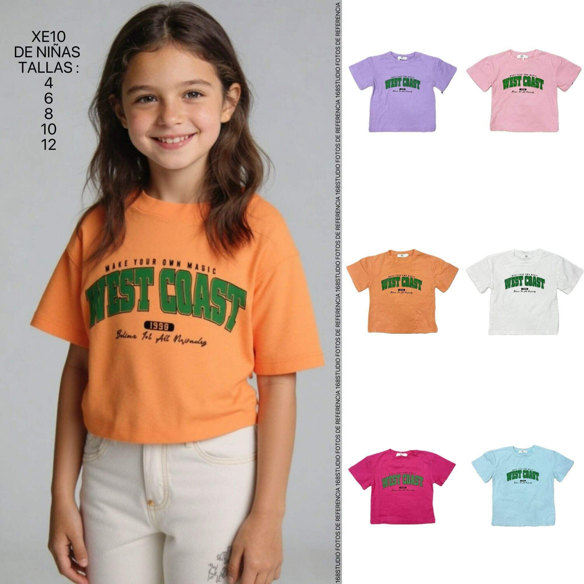 Camiseta de manga corta para niña con estampado de letras "WEST COAST", estilo retro americano