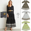 Vestido largo de punto de cuello V, estilo bohemio con estampado geométrico