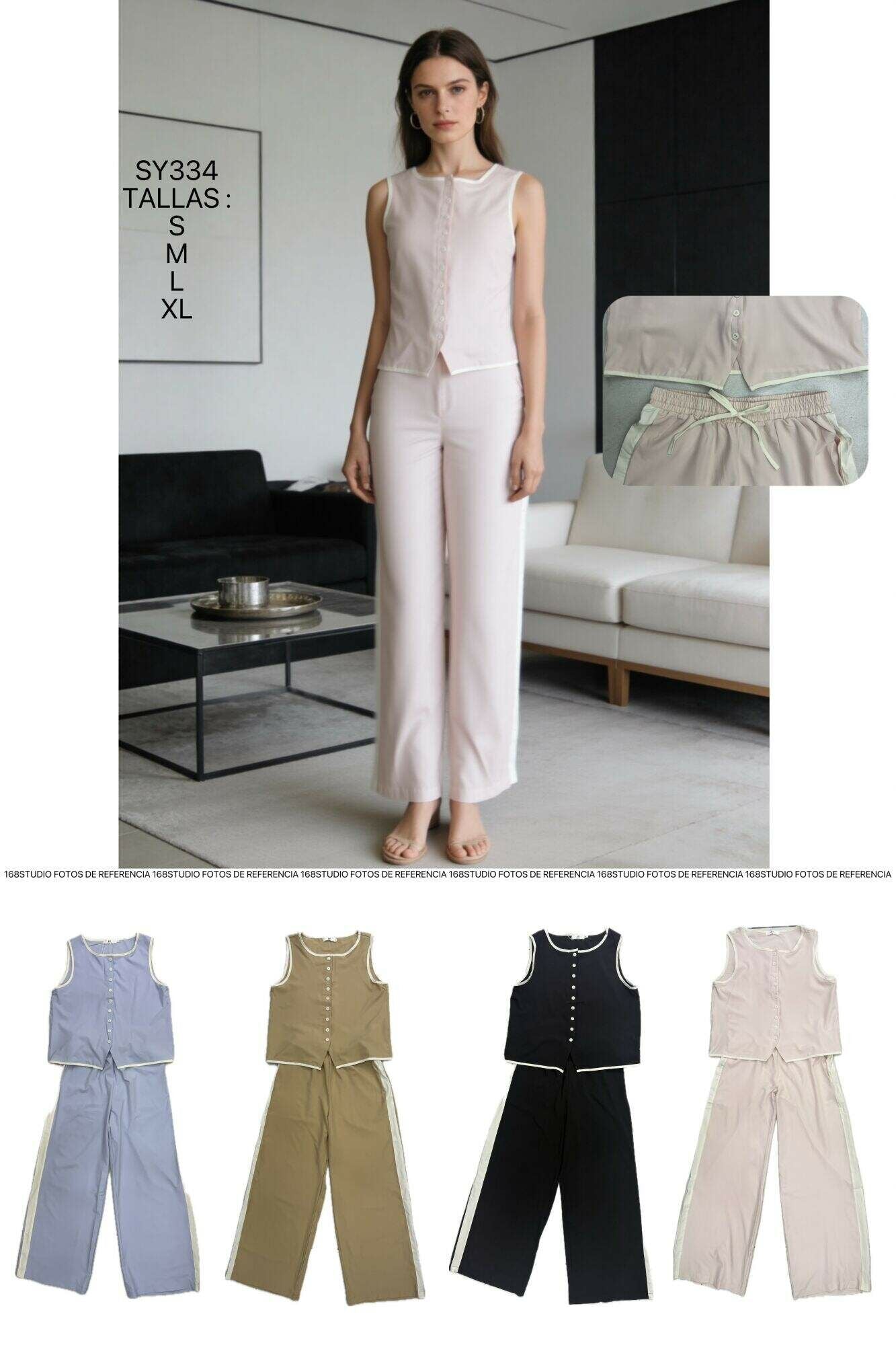 Conjunto de dos piezas minimalista sin mangas con pantalones anchos y cord