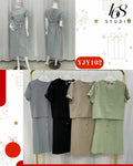 Conjunto de blusa de manga corta y falda midi con botones