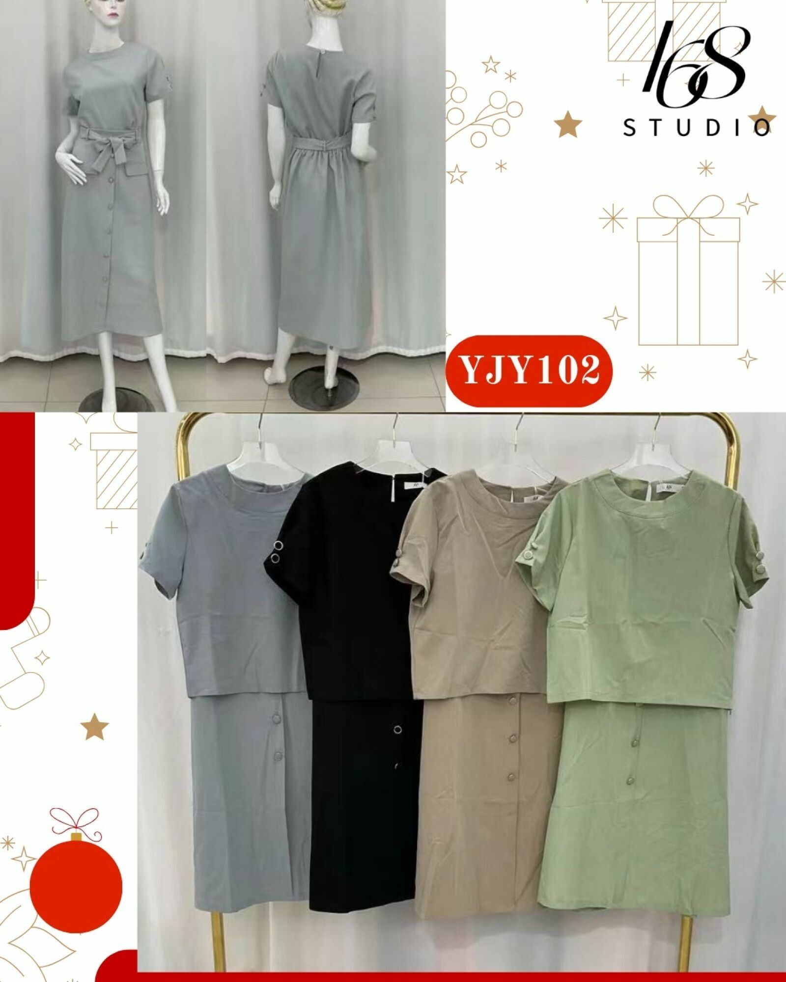 Conjunto de blusa de manga corta y falda midi con botones
