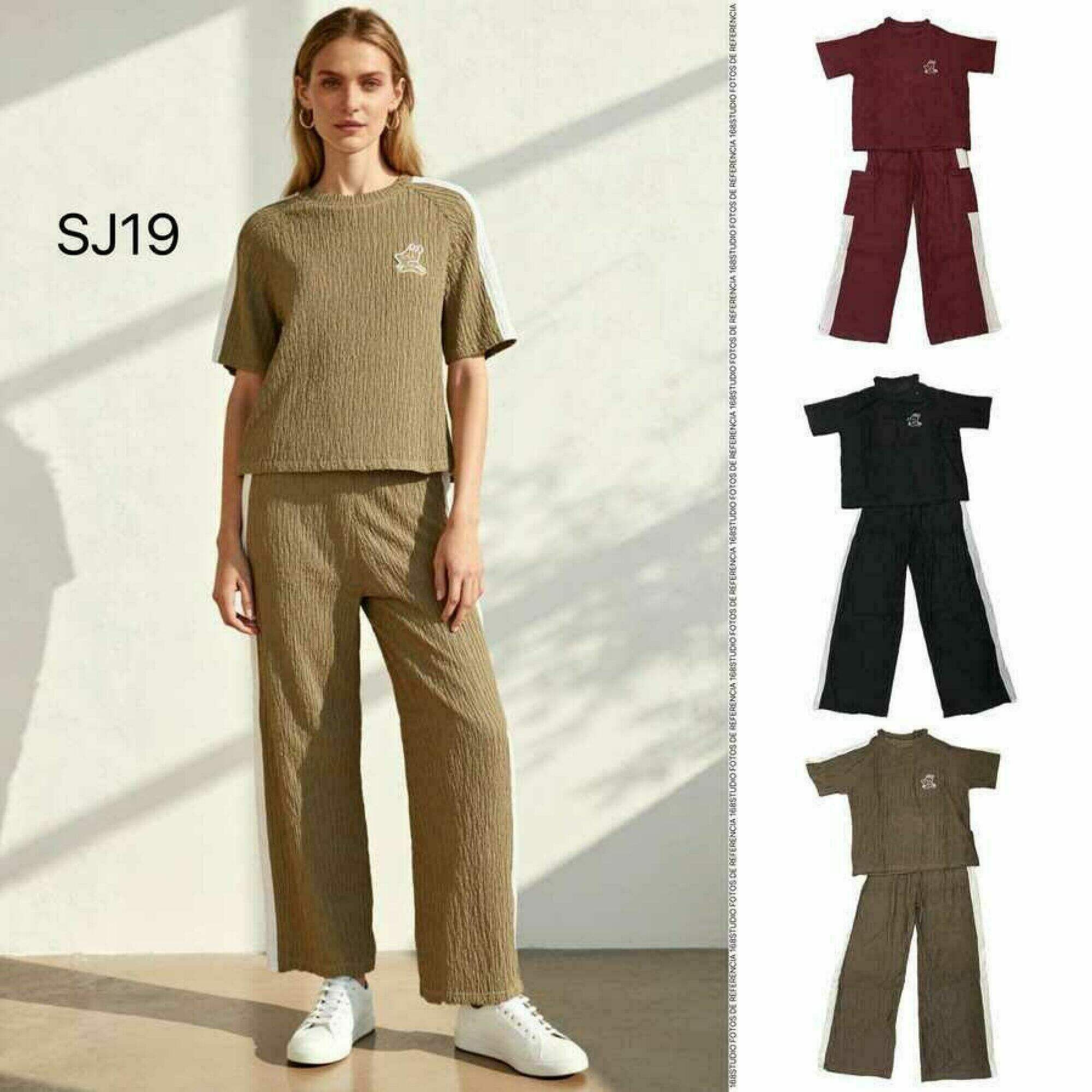 Conjunto de camiseta de manga corta de textura y pantalón ancho, estilo casual