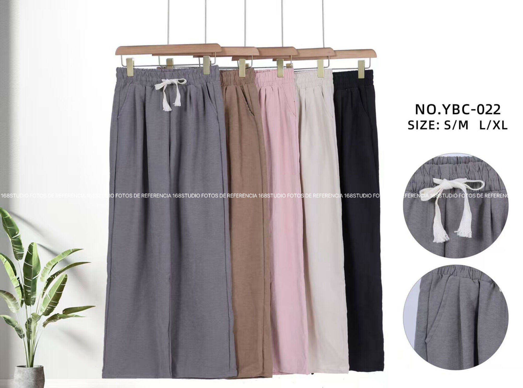 Pantalones anchos YBC-022 con cintura elástica y cordón