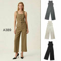 Conjunto de chaleco sin mangas de cuello cuadrado retro y pantalones anchos