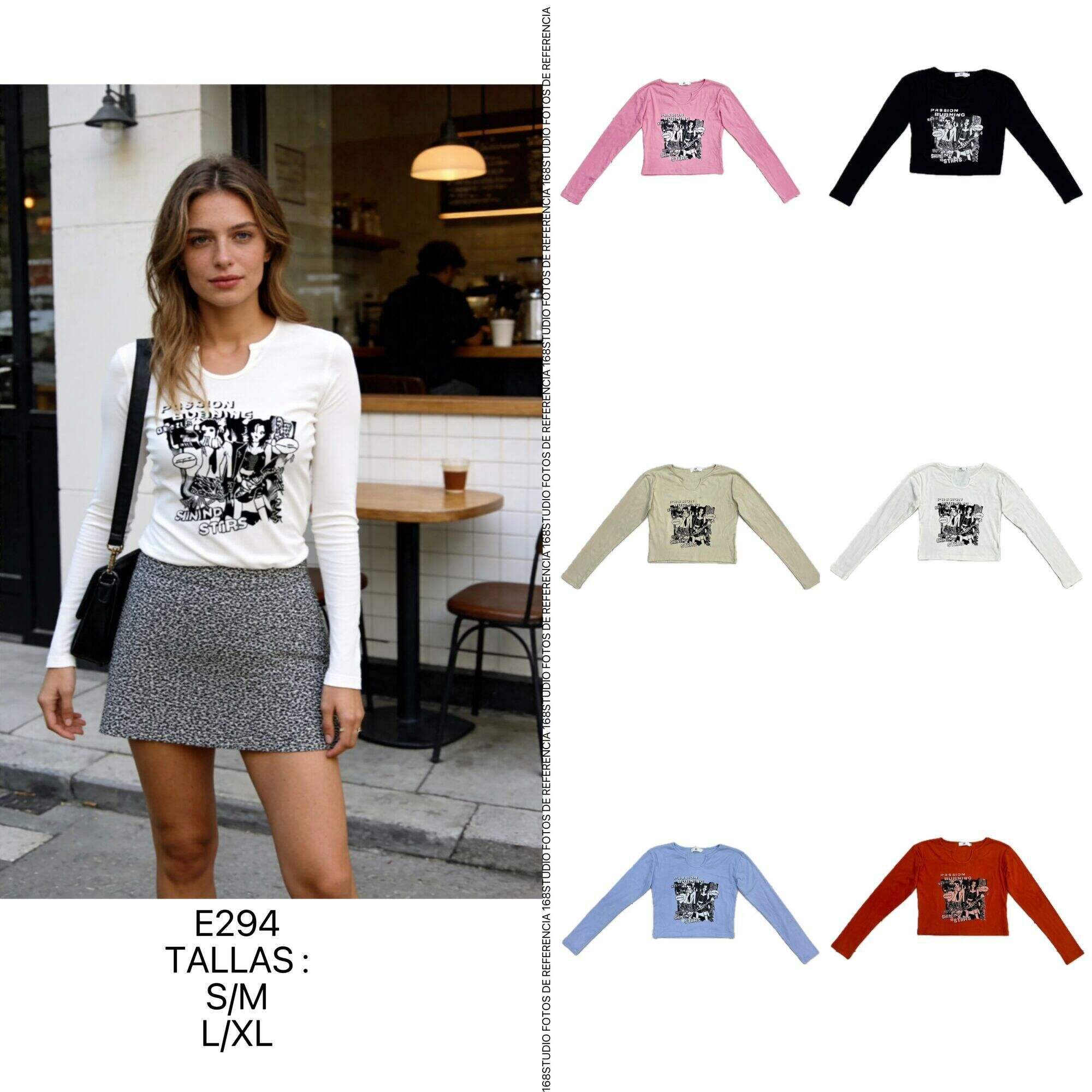 Camiseta de Manga Larga E294 con Estampado Retro