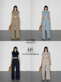 Conjunto de blusa sin mangas y pantalones anchos