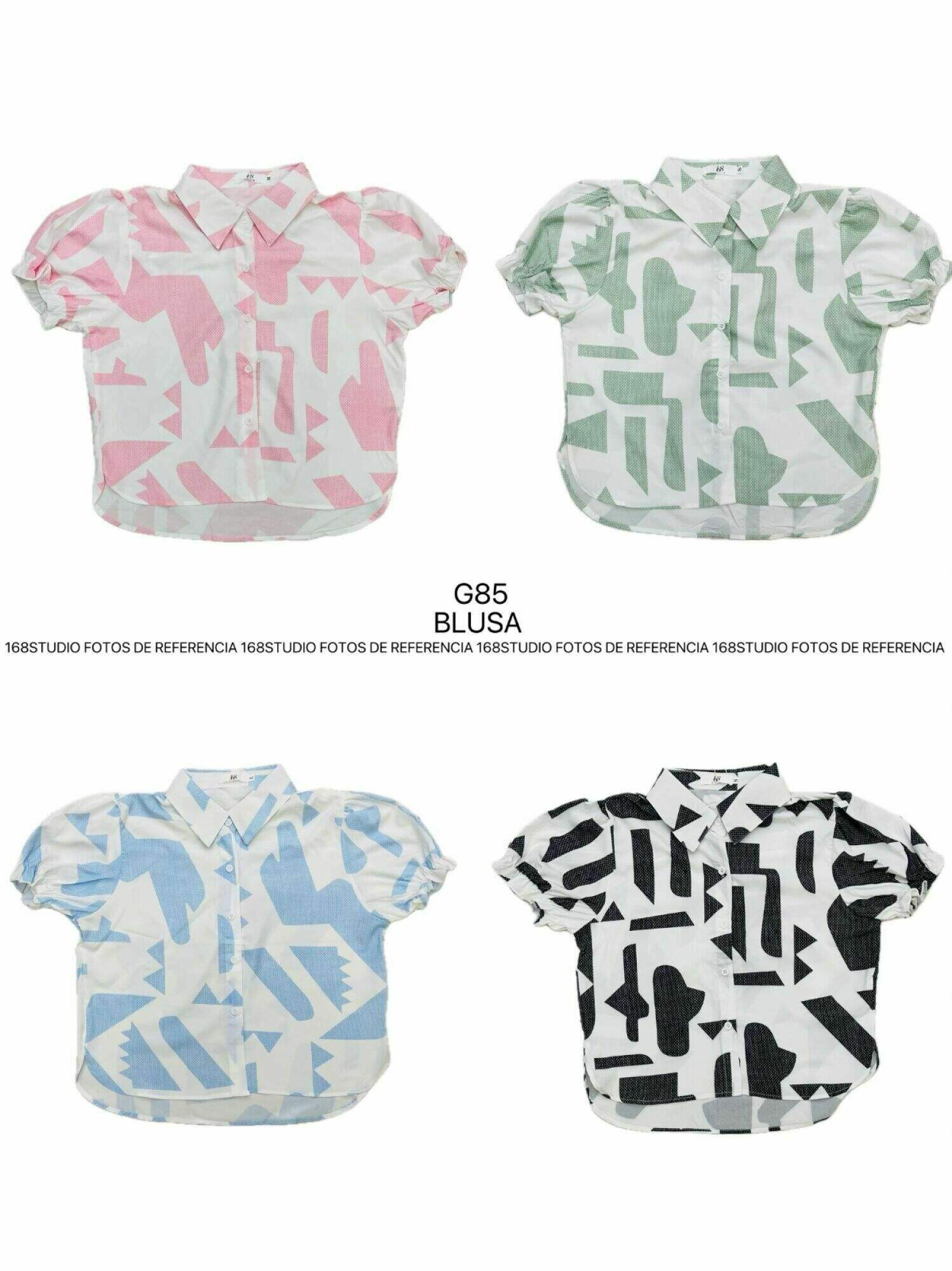 Blusa de manga corta con estampado geométrico artístico