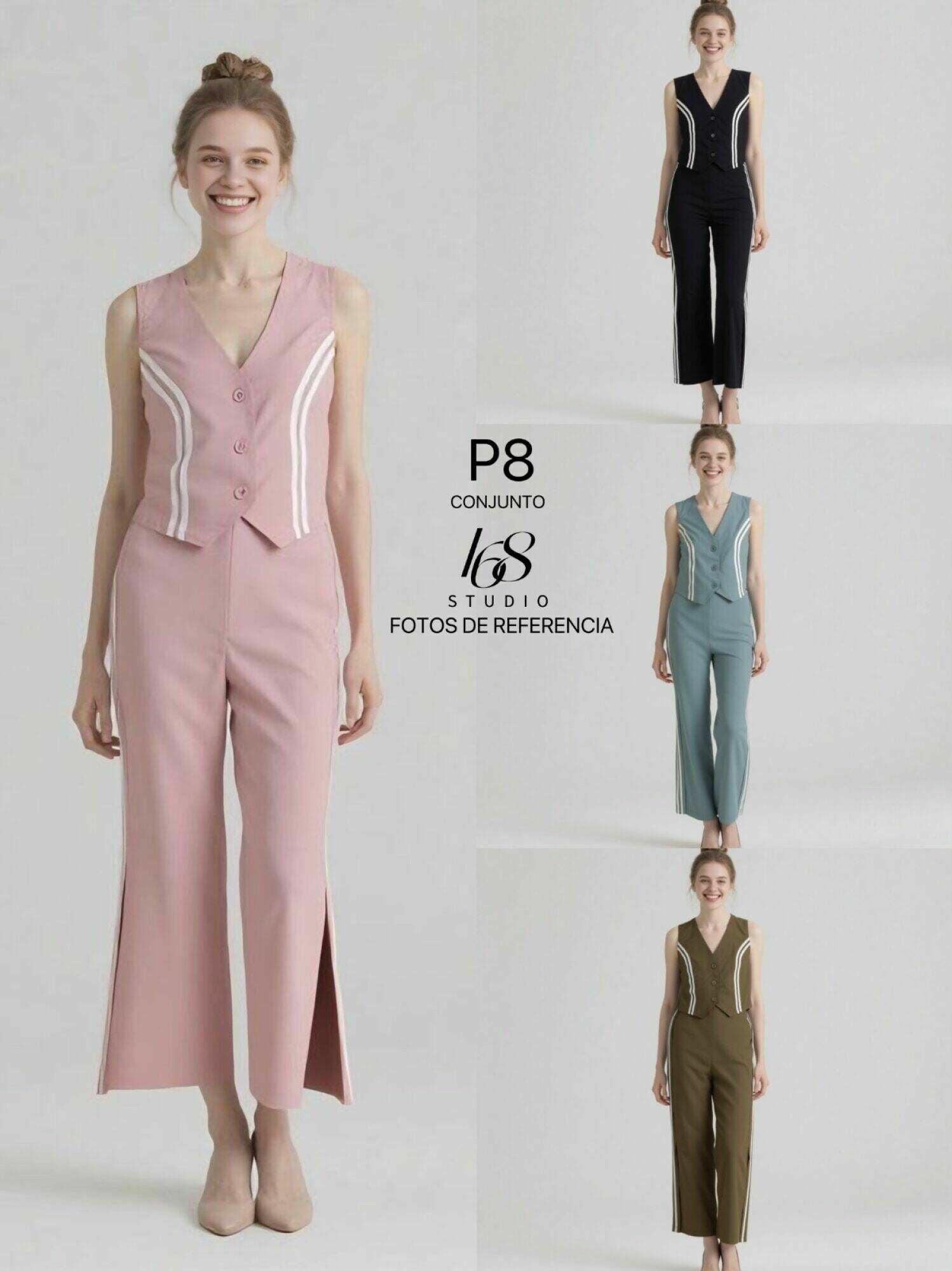 Conjunto de chaleco sin mangas con líneas de contraste y pantalones anchos con abertura