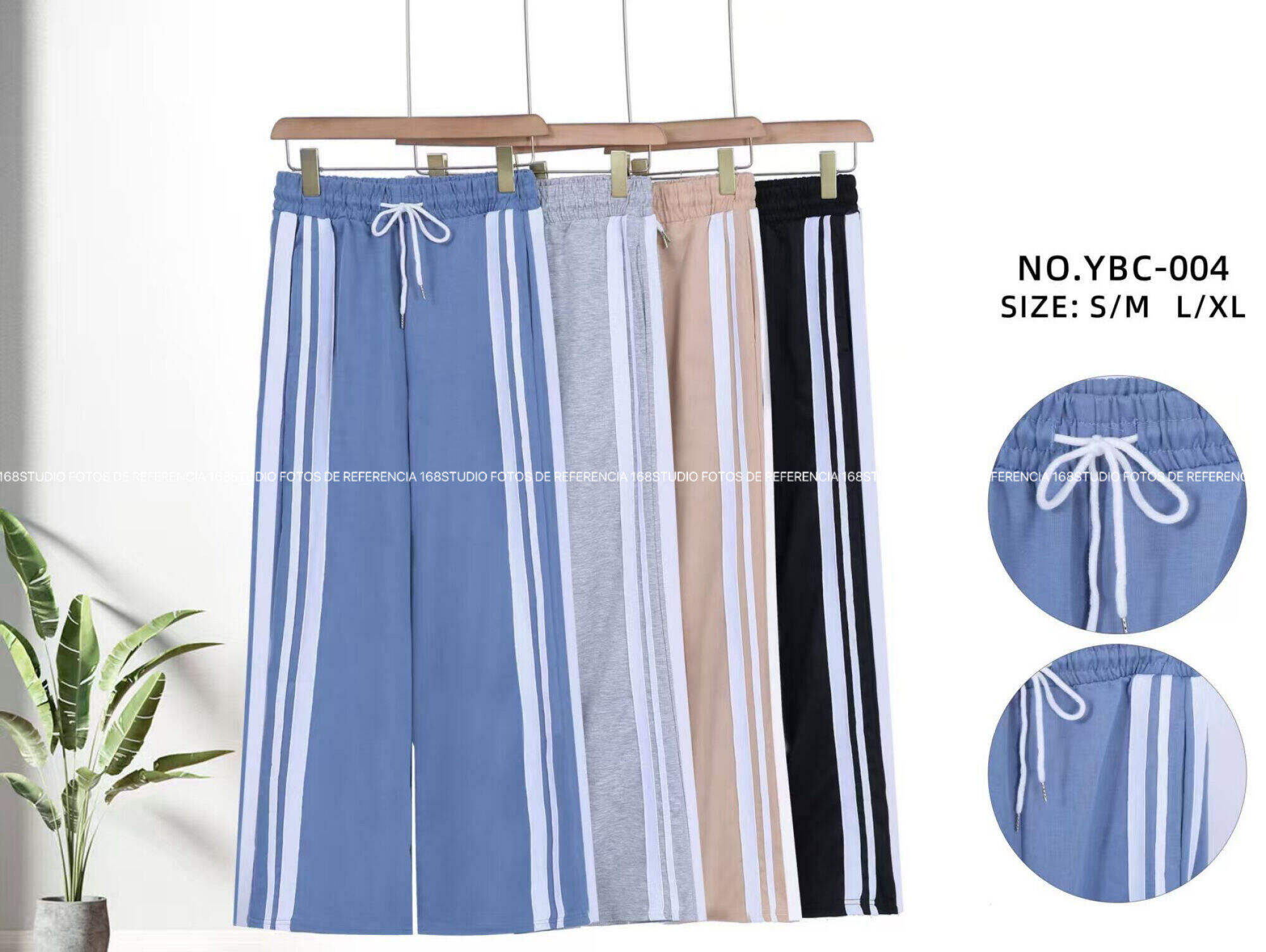 Pantalones anchos YBC-004 con rayas laterales y cordón