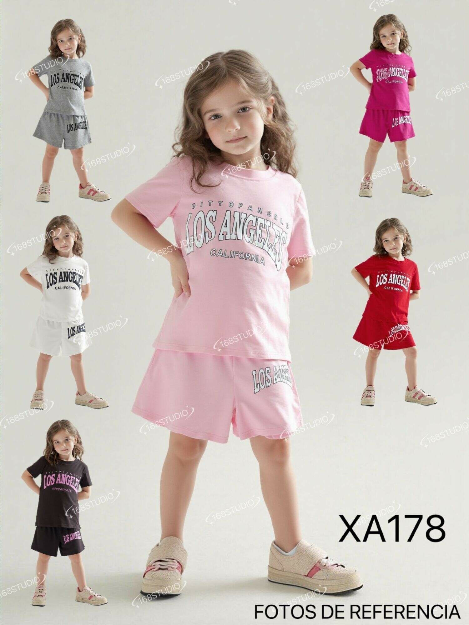 Conjunto XA178 para niña: camiseta con estampado "Los Angeles" y shorts