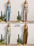 Conjunto de chaleco sin mangas con volantes y pantalones anchos