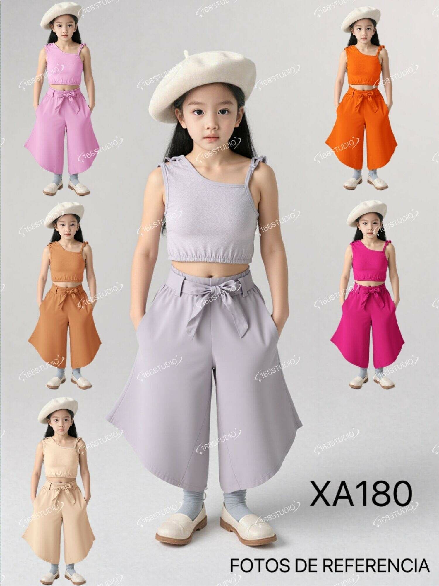 Conjunto de niña XA180 con top asimétrico y pantalones anchos
