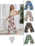 Pantalones anchos YJJ30 con estampado de plantas tropicales