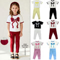 Camiseta de manga corta con lazo + pantalones largos, dulce y adorable