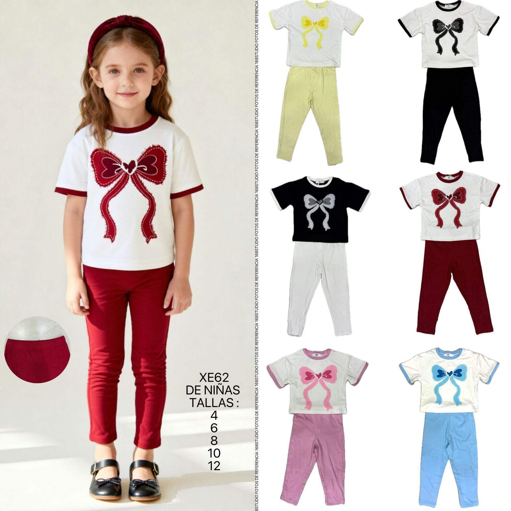 Camiseta de manga corta con lazo + pantalones largos, dulce y adorable