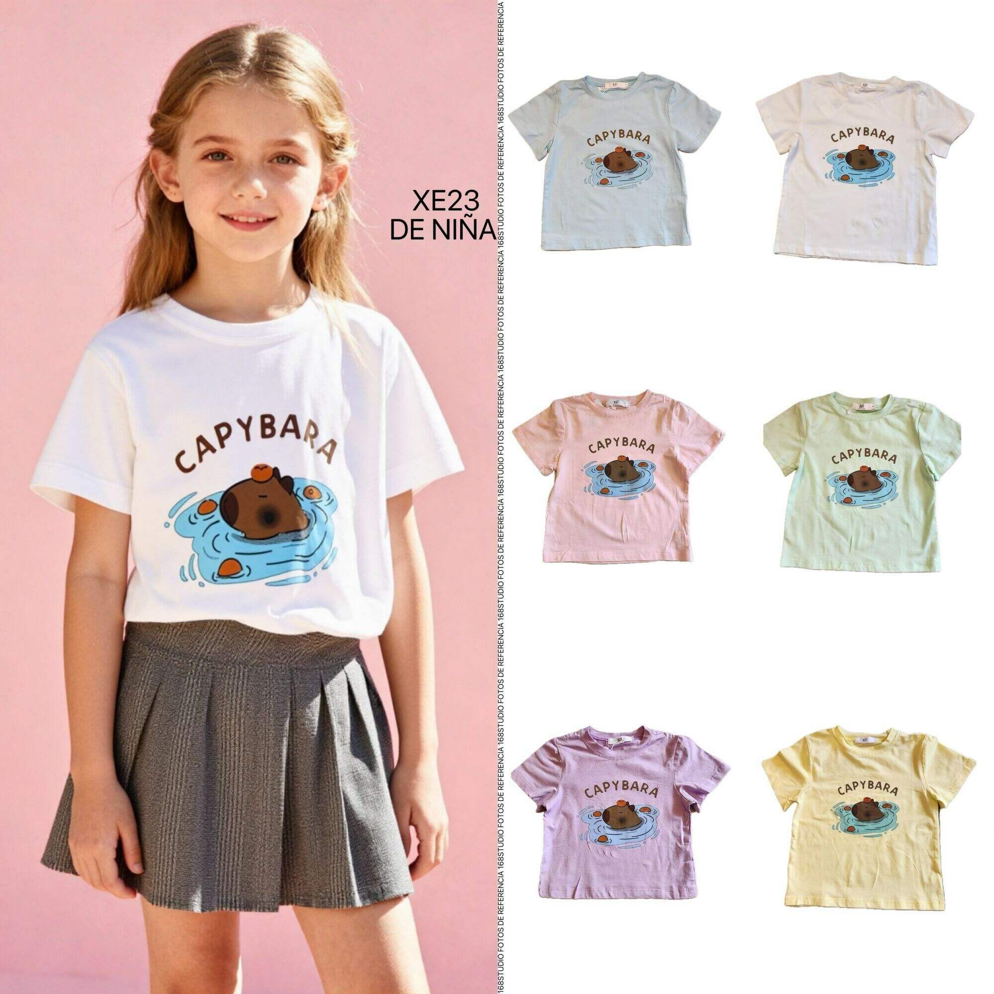 Camiseta de manga corta para niña XE23 con estampado de carpincho