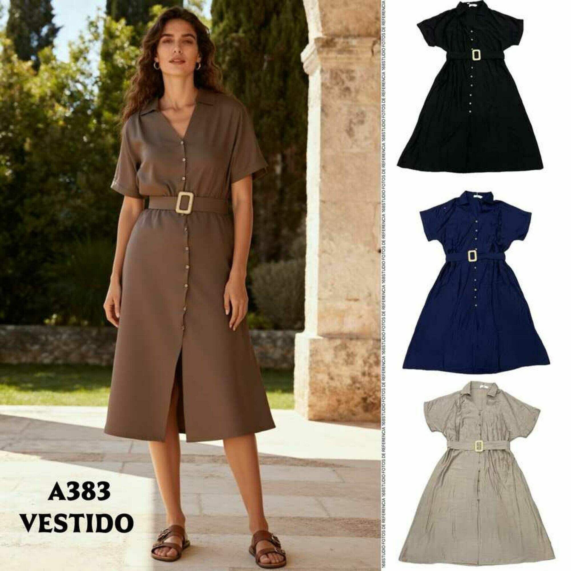 Vestido camisero de cuello solapa, estilo elegante con cinturón