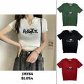 Camiseta Corta de Punto con Estampado de Popeye, Cuello en V y Ajustada