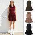 Conjunto de blusa sin mangas de cuello polo y falda plisada, estilo preppy