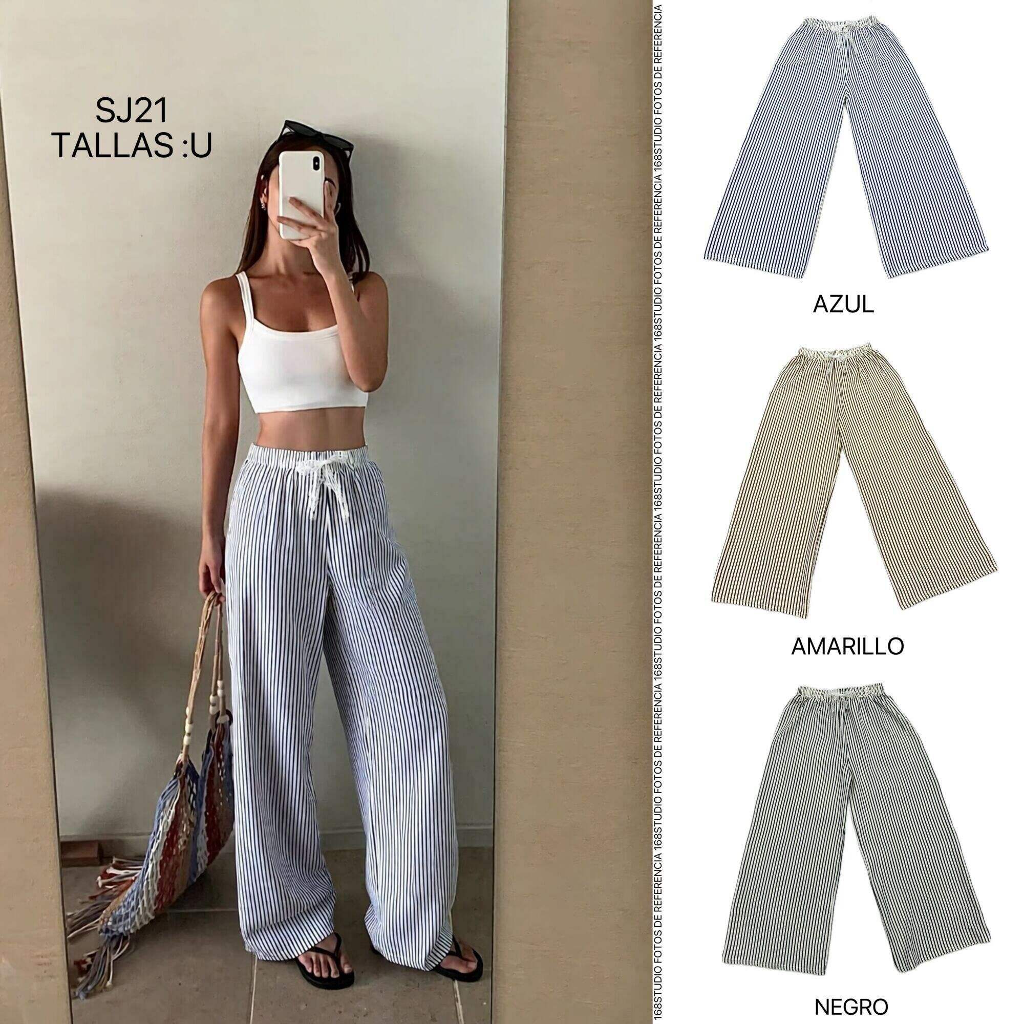 Pantalones anchos a rayas con cintura elástica y cordón