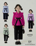 Conjunto XK656 para niña: blusa con volantes y pantalones anchos
