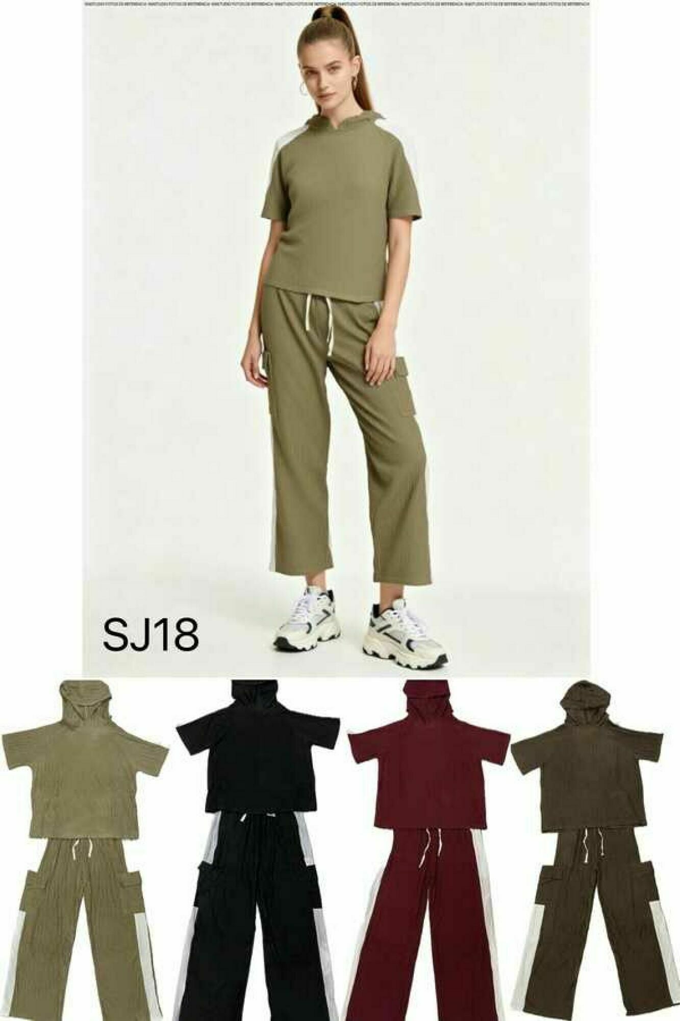 Conjunto casual de sudadera con capucha de manga corta y pantalón cargo de pierna ancha