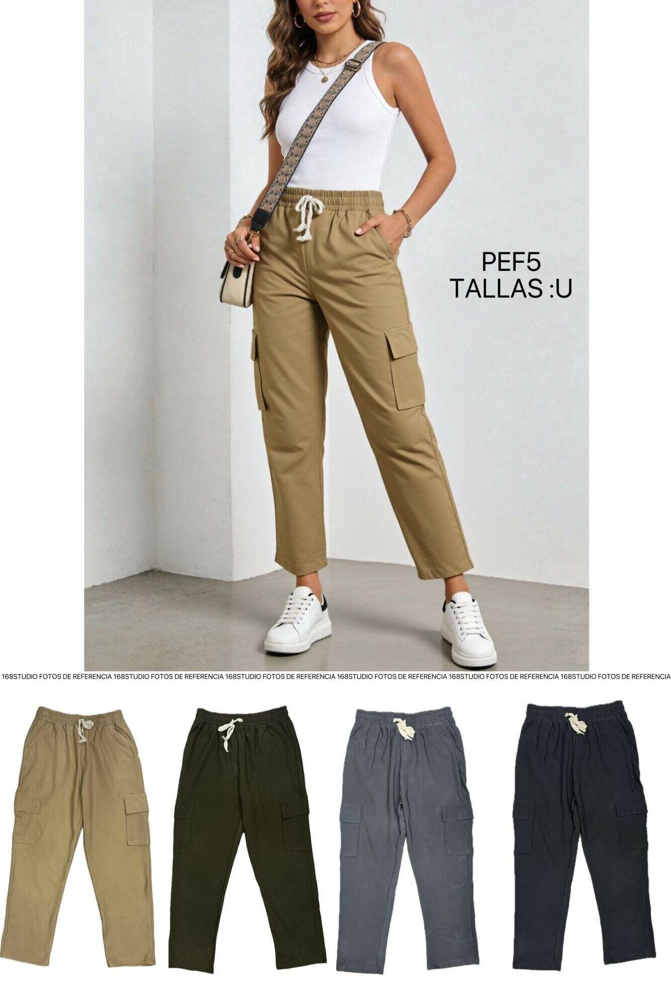 Pantalones cargo PEF5 con cintura elástica y cordón