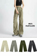 Pantalones anchos cargo con cordón y pliegues