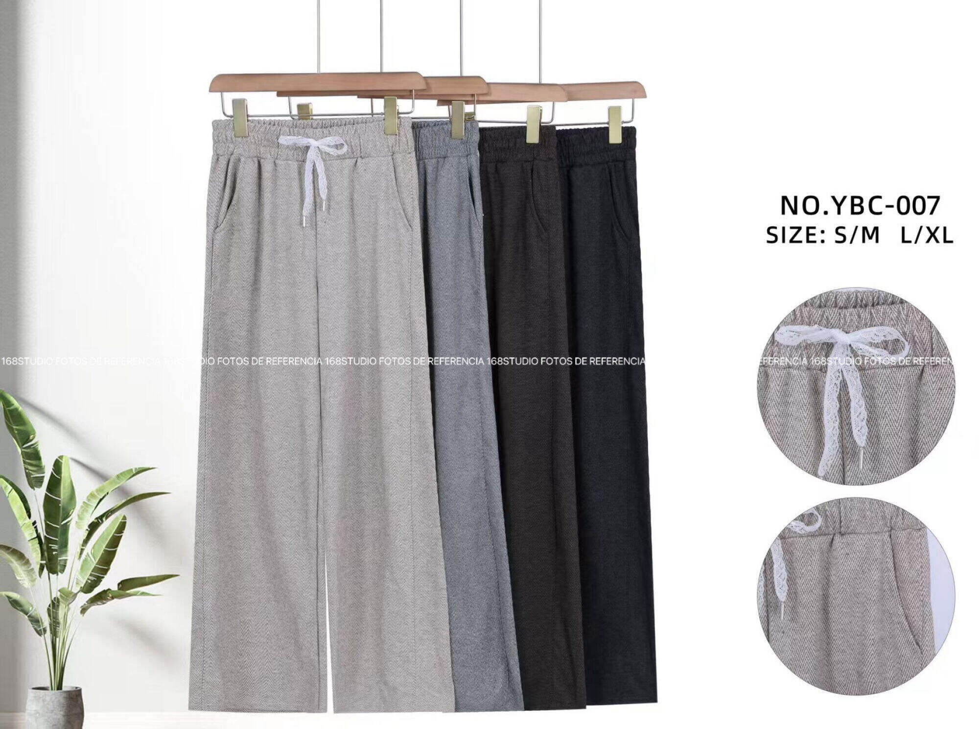 Pantalones anchos YBC-007 con cintura elástica y cordón