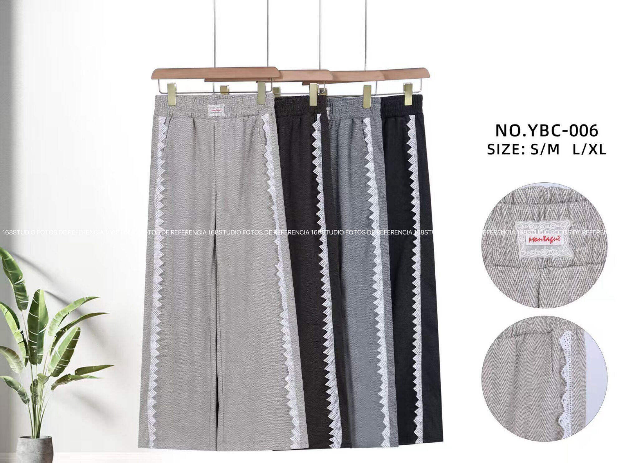 Pantalones anchos YBC-006 con cordón y detalles de encaje
