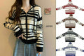 Cardigan de Punto con Capucha a Rayas de Contraste, Corte Corto y Ajustado en la Cintura
