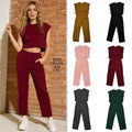 Conjunto de dos piezas de blusa sin mangas y pantalones de cintura alta, cómodo y versátil para oficina