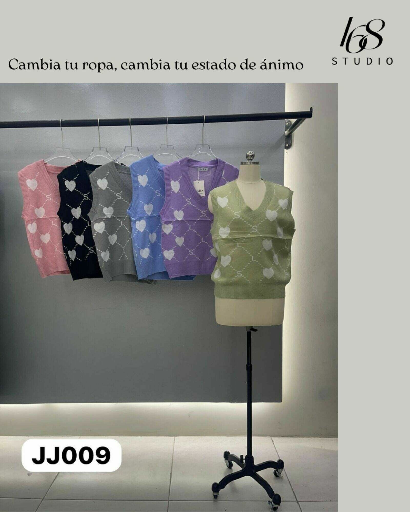 Chaleco de punto de cuello V con estampado de corazón, estilo preppy