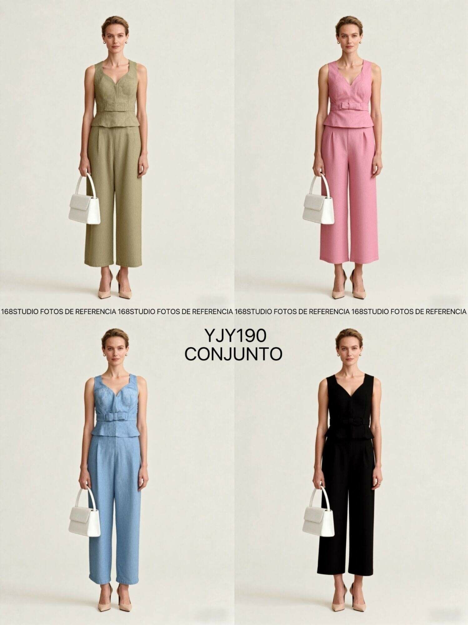 Conjunto de top sin mangas con escote en V y pantalones anchos de talle alto, ideal para el trabajo