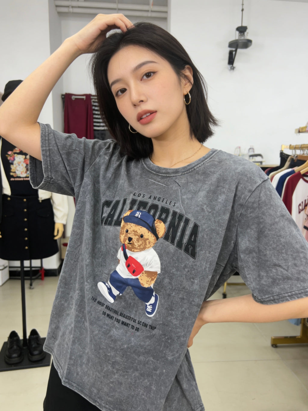 Camiseta vintage con estampado de oso