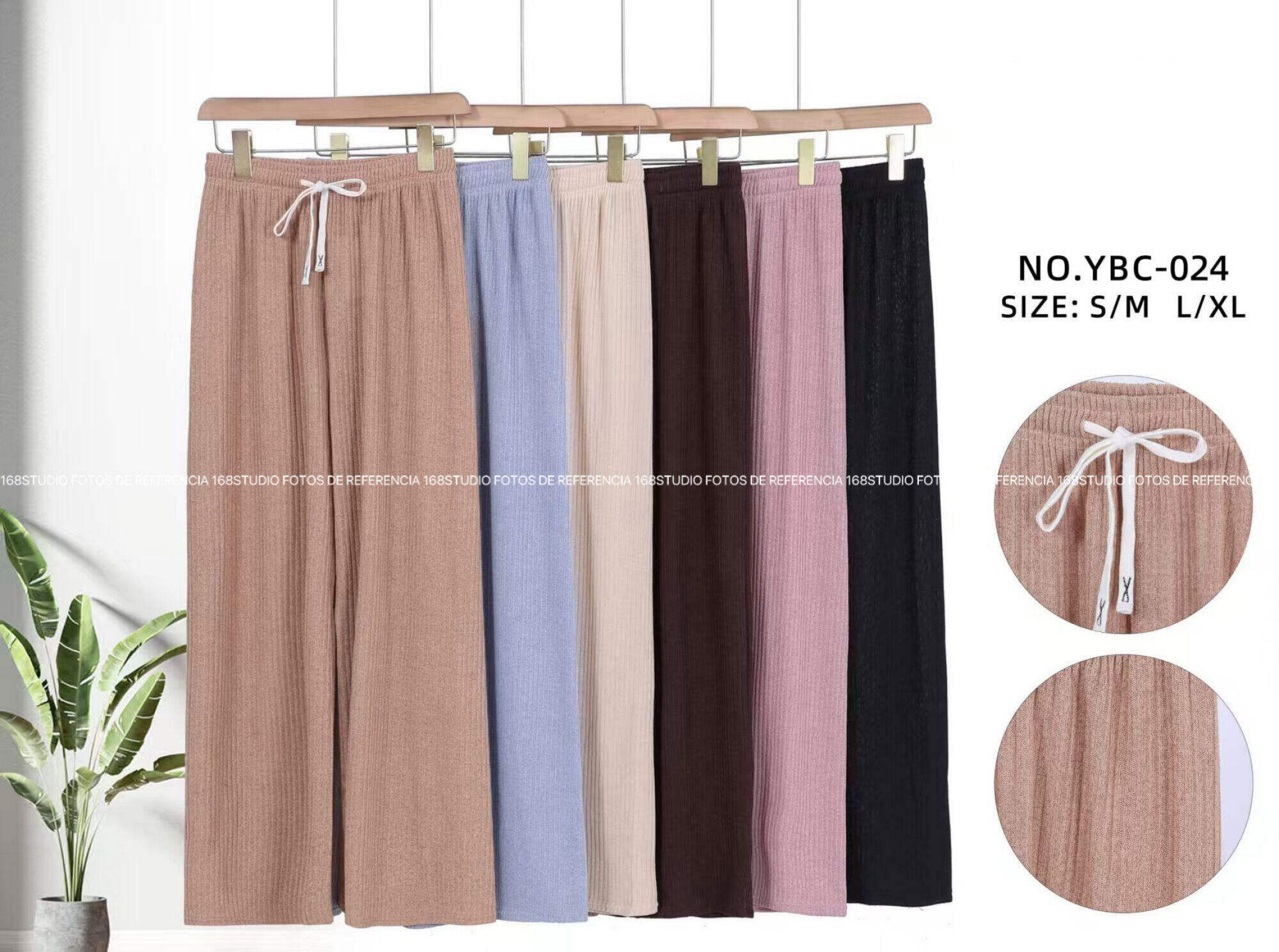 Pantalones anchos YBC-024 con cintura elástica y cordón