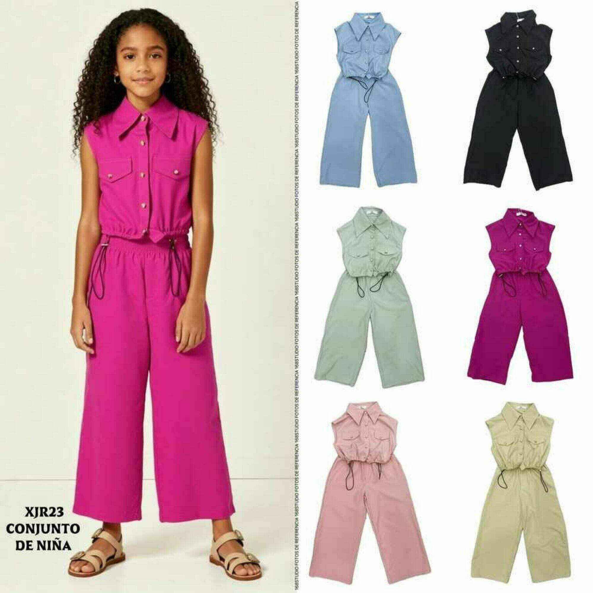 Conjunto de dos piezas para niña: top sin mangas de cuello vuelto + pantalones anchos, estilo casual de trabajo