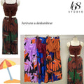 Top corto de tirantes con lazo y pantalones anchos de talle alto con estampado de plantas tropicales