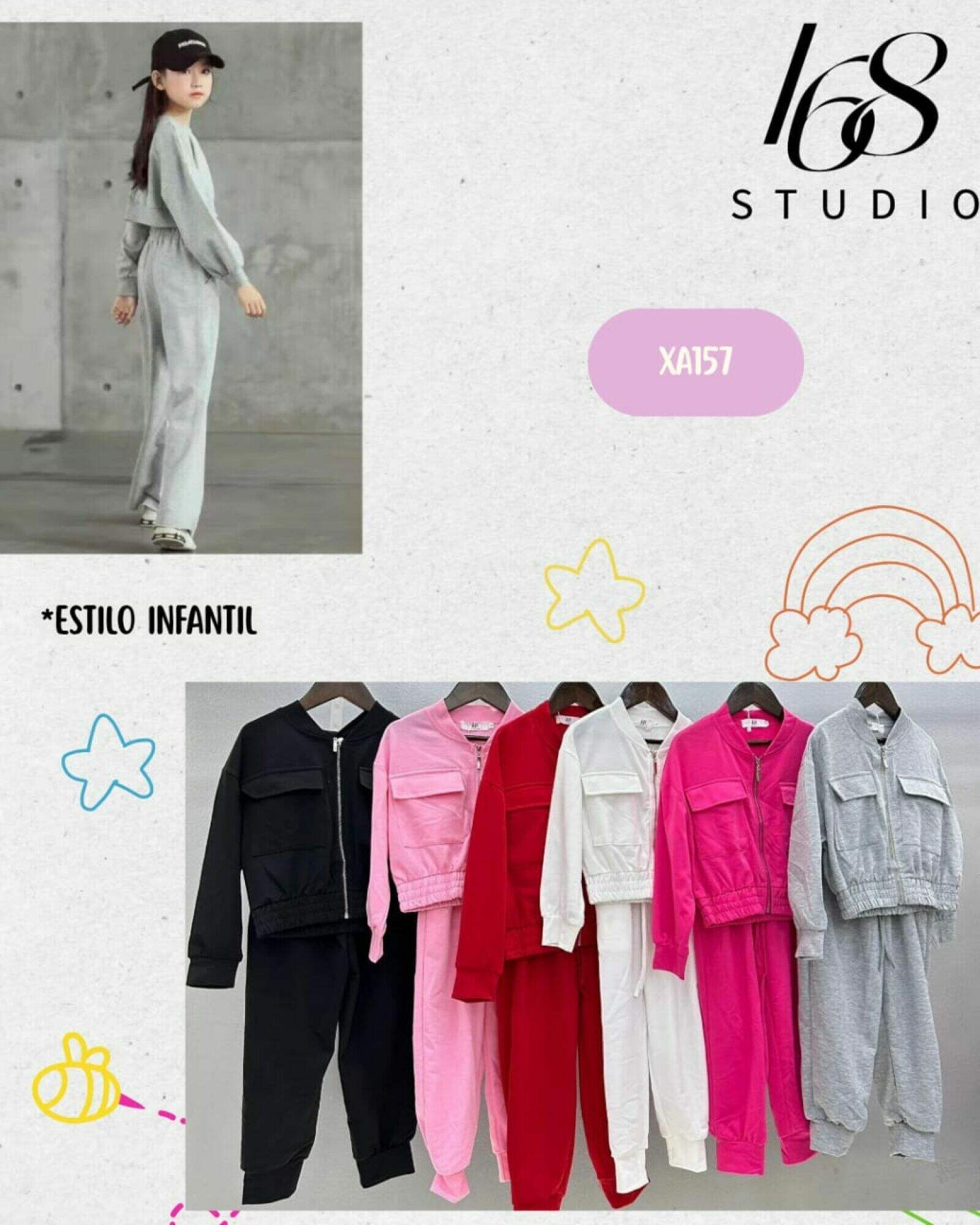 Conjunto XA157 para niña: sudadera con cremallera y pantalones jogger