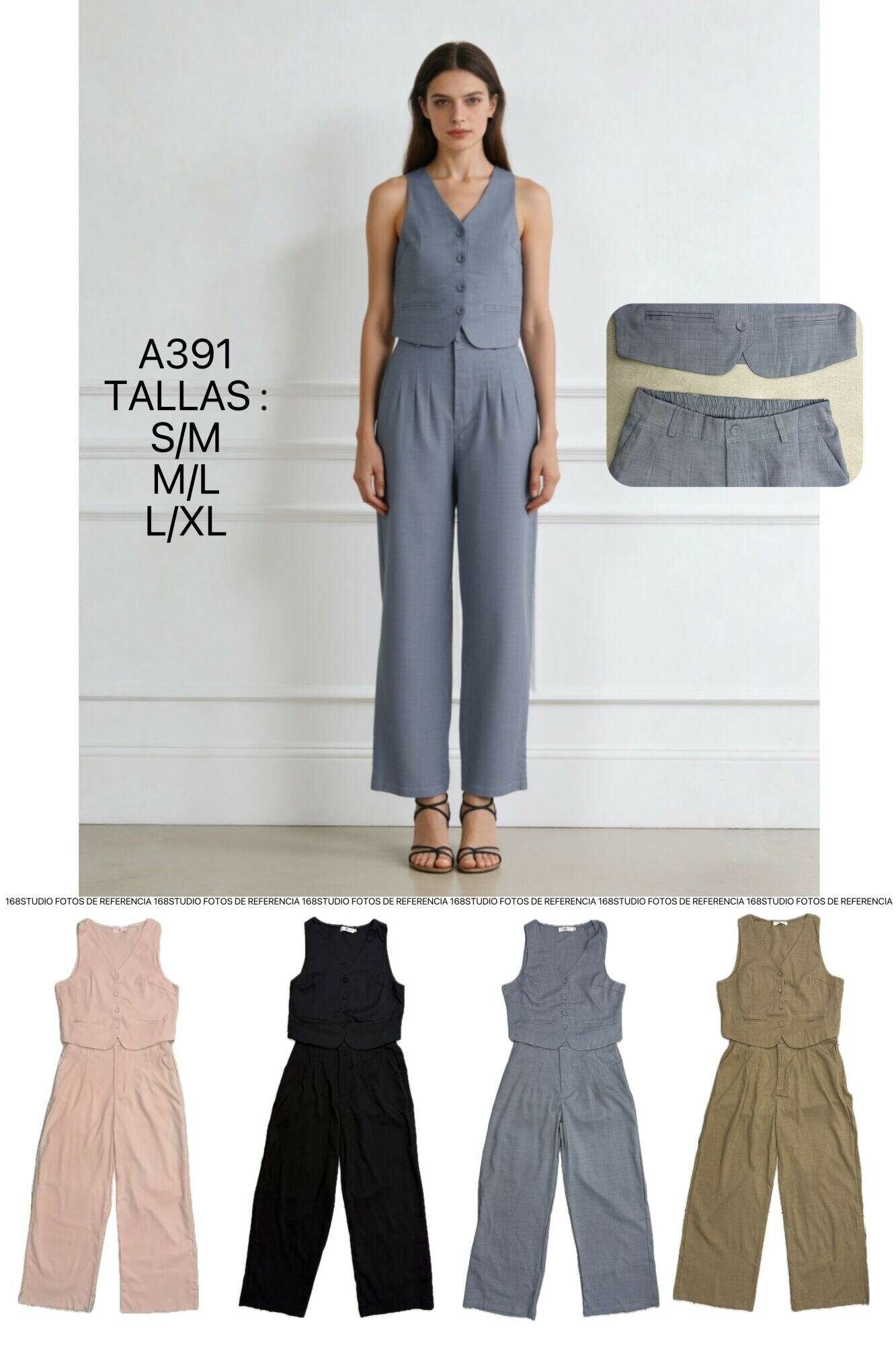 Conjunto de chaleco sin mangas y pantalones anchos de estilo sofisticado